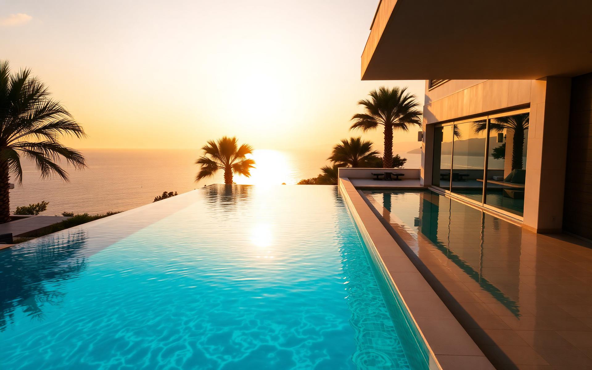 Luxury infinity pool overlooking the Mediterranean in North Cyprus